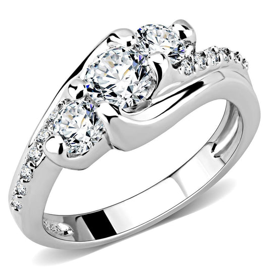 3W1512 - Rhodium Brass Ring with AAA Grade CZ in Clear-0