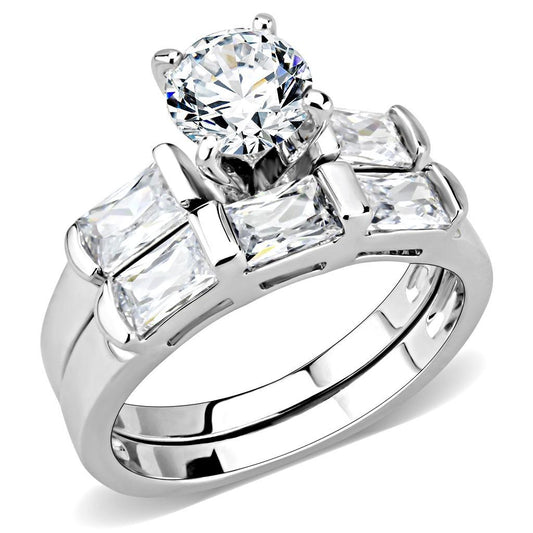 3W1515 - Rhodium Brass Ring with AAA Grade CZ in Clear-0