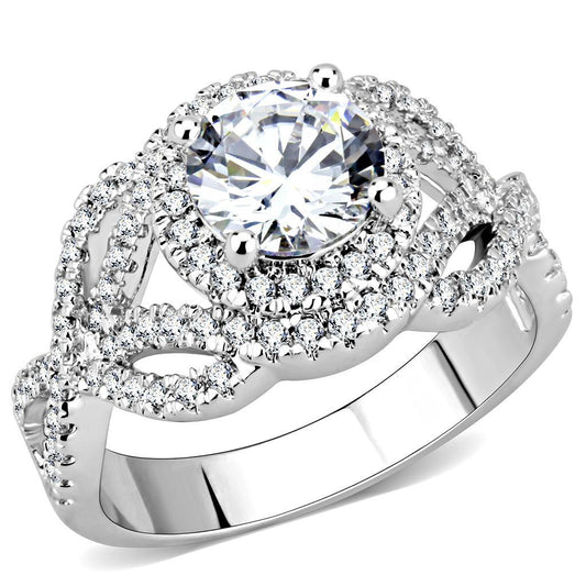 3W1519 - Rhodium Brass Ring with AAA Grade CZ in Clear-0