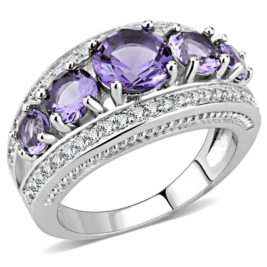 3W1530 - Rhodium Brass Ring with Synthetic in Amethyst-0