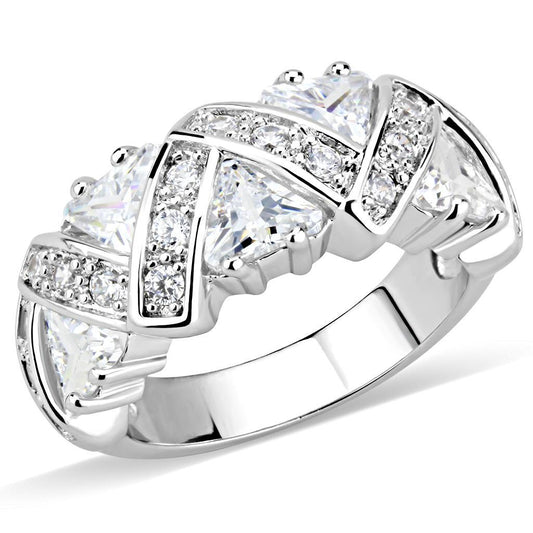 3W1533 - Rhodium Brass Ring with AAA Grade CZ in Clear-0