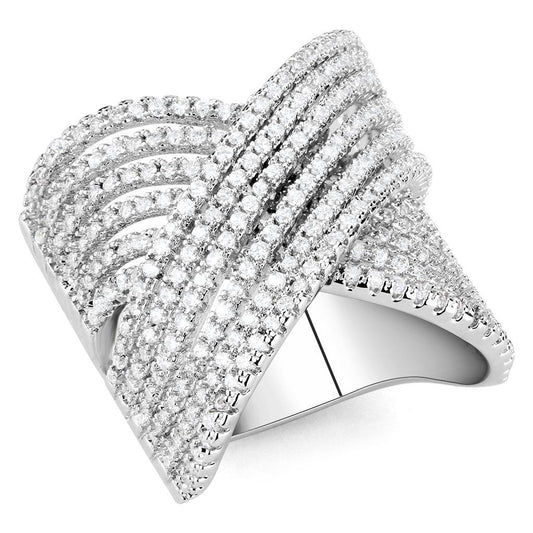 3W1539 - Rhodium Brass Ring with AAA Grade CZ in Clear-0
