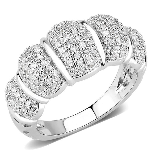 3W1540 - Rhodium Brass Ring with AAA Grade CZ in Clear-0