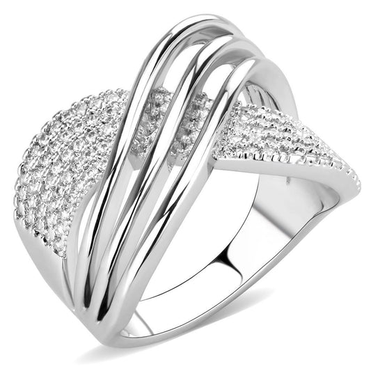 3W1542 - Rhodium Brass Ring with AAA Grade CZ in Clear-0