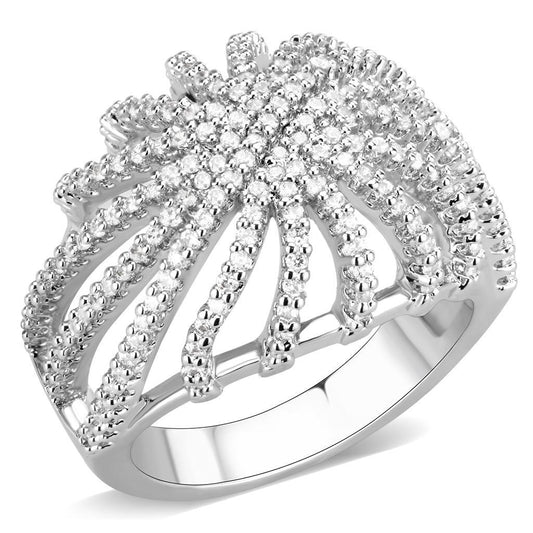 3W1547 - Rhodium Brass Ring with AAA Grade CZ in Clear-0