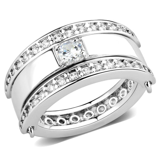 3W1549 - Rhodium Brass Ring with AAA Grade CZ in Clear-0