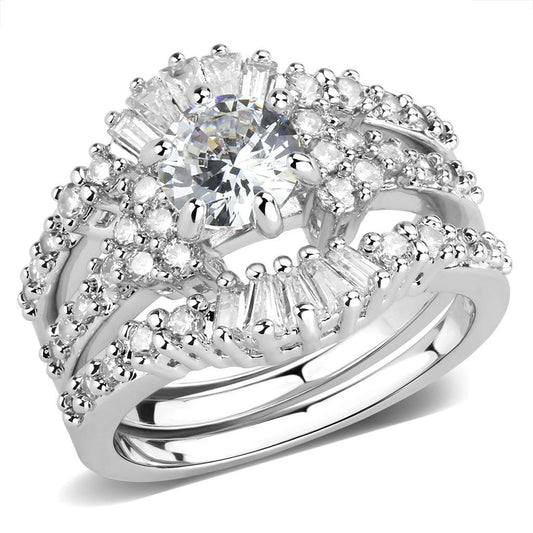3W1553 - Rhodium Brass Ring with AAA Grade CZ in Clear-0