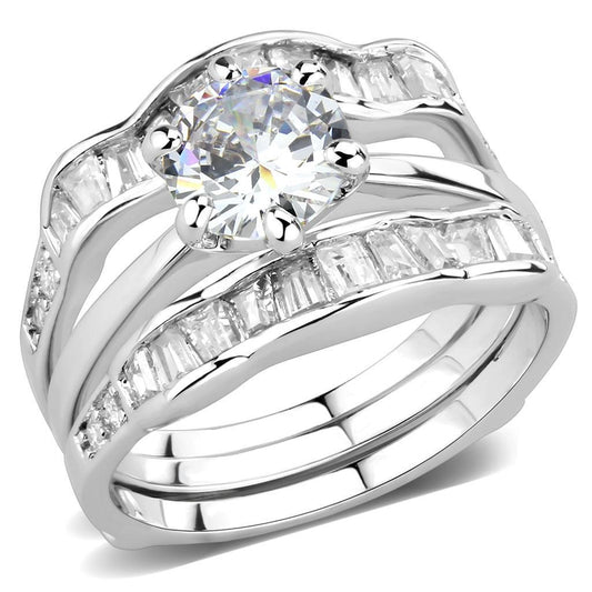 3W1557 - Rhodium Brass Ring with AAA Grade CZ in Clear-0