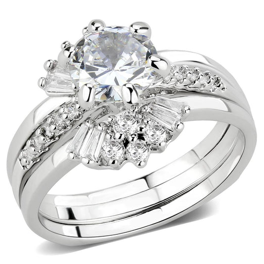 3W1558 - Rhodium Brass Ring with AAA Grade CZ in Clear-0