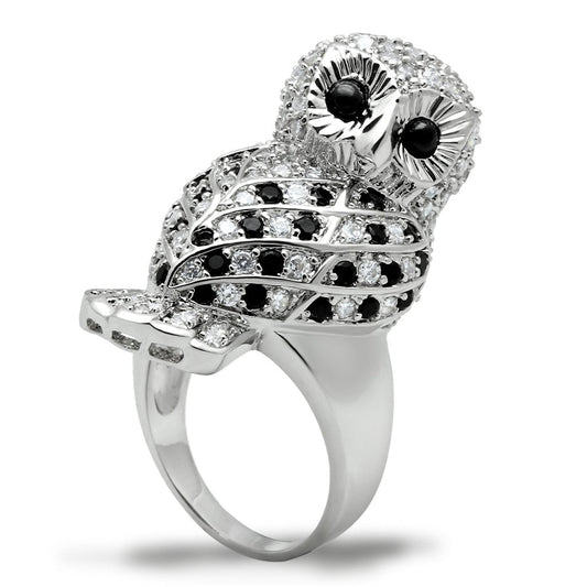 3W155 - Rhodium Brass Ring with AAA Grade CZ in Jet-0