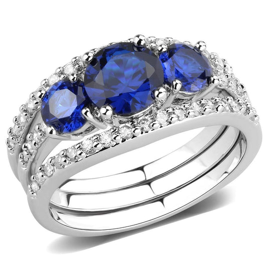 3W1566 - Rhodium Brass Ring with Synthetic Spinel in London Blue-0