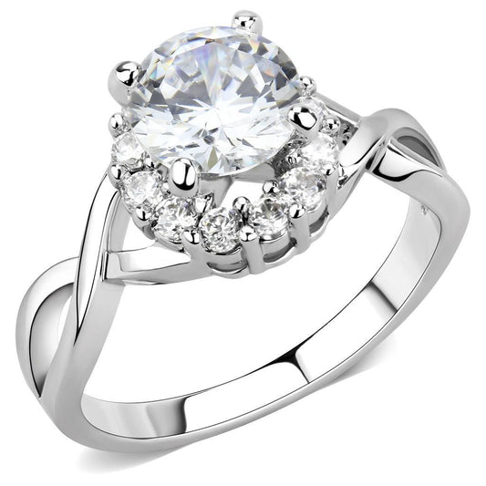 3W1575 - Rhodium Brass Ring with AAA Grade CZ in Clear-0