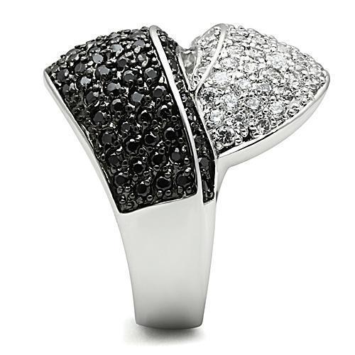 3W157 - Rhodium + Ruthenium Brass Ring with AAA Grade CZ in Jet-3
