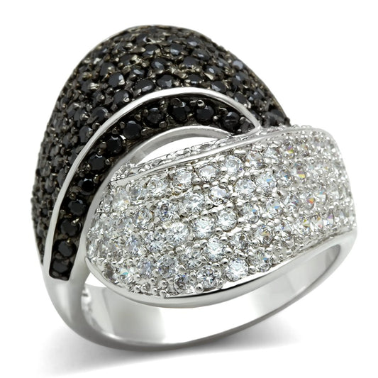 3W157 - Rhodium + Ruthenium Brass Ring with AAA Grade CZ in Jet-0