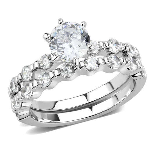 3W1593 - Rhodium Brass Ring with AAA Grade CZ in Clear-0