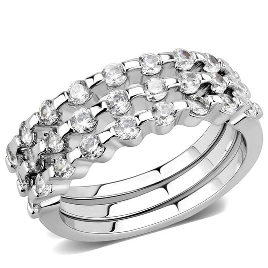 3W1595 - Rhodium Brass Ring with AAA Grade CZ in Clear-0