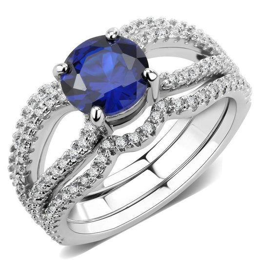 3W1597 - Rhodium Brass Ring with AAA Grade CZ in London Blue-0