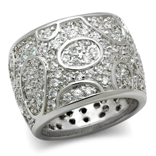 3W159 - Rhodium Brass Ring with AAA Grade CZ in Clear-0