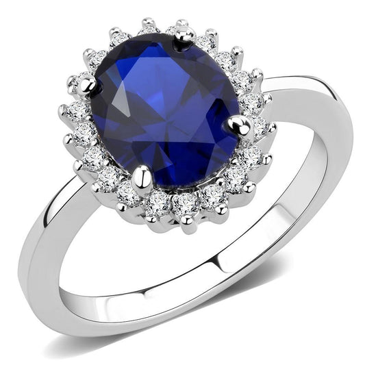 3W1602 - Rhodium Brass Ring with AAA Grade CZ in London Blue-0