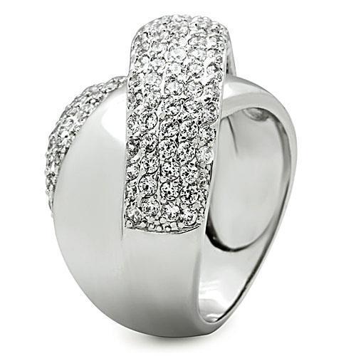 3W160 - Rhodium Brass Ring with AAA Grade CZ in Clear-3