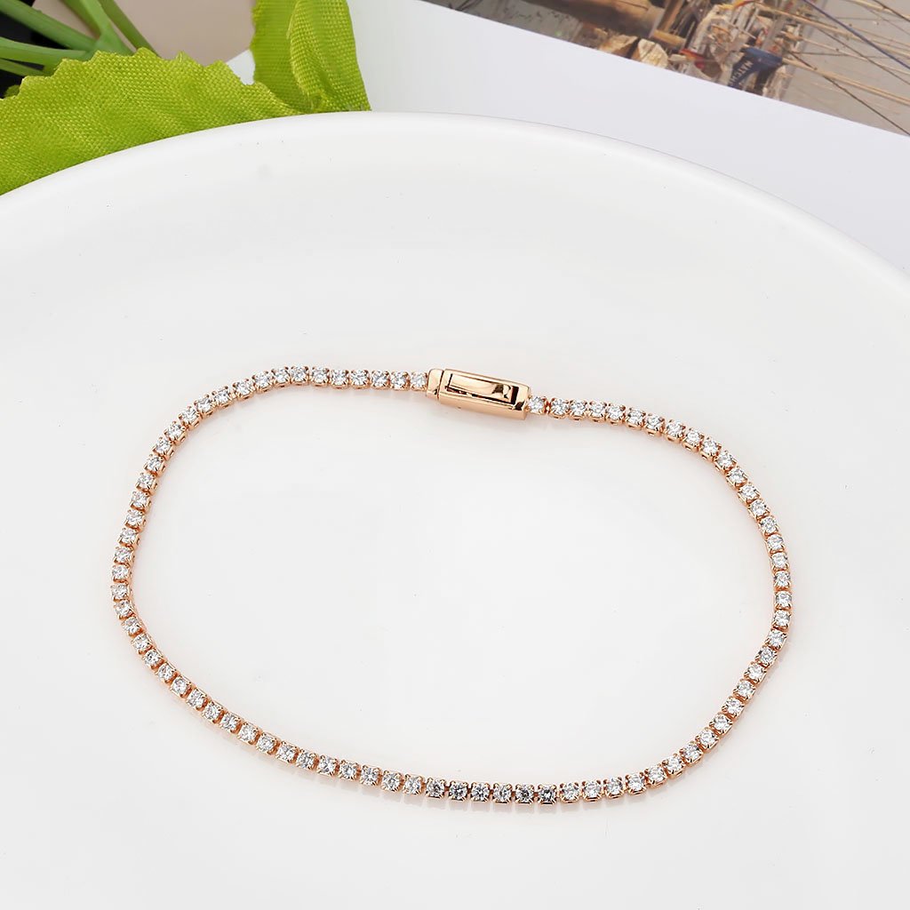 3W1681 - Rose Gold Brass Bracelet with AAA Grade CZ in Clear-4