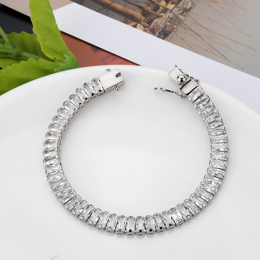 3W1703 - Rhodium Brass Bracelet with AAA Grade CZ in Clear-4