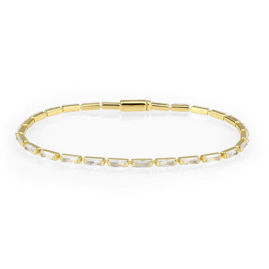 3W1707 - Gold Brass Bracelet with AAA Grade CZ in Clear-0