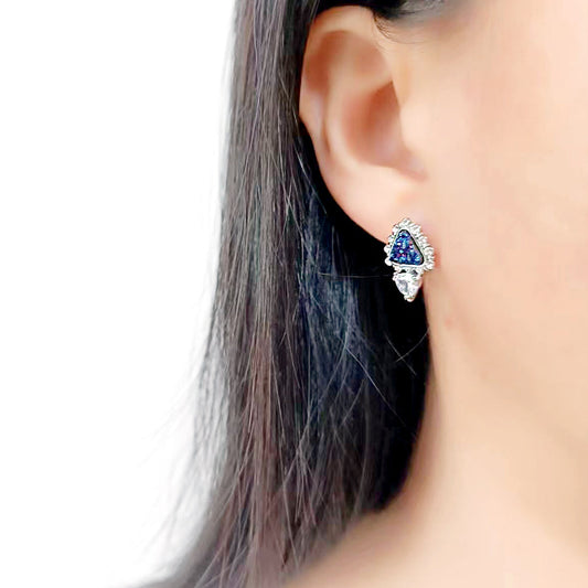 3W1730E - Imitation Rhodium+E-coating Brass Earring with Druzy in Capri Blue-1