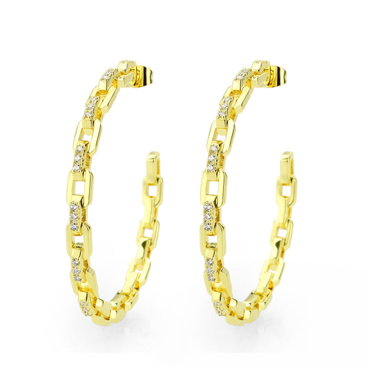 3W1735G - Flash Gold Brass Earring with AAA Grade CZ in Clear-0