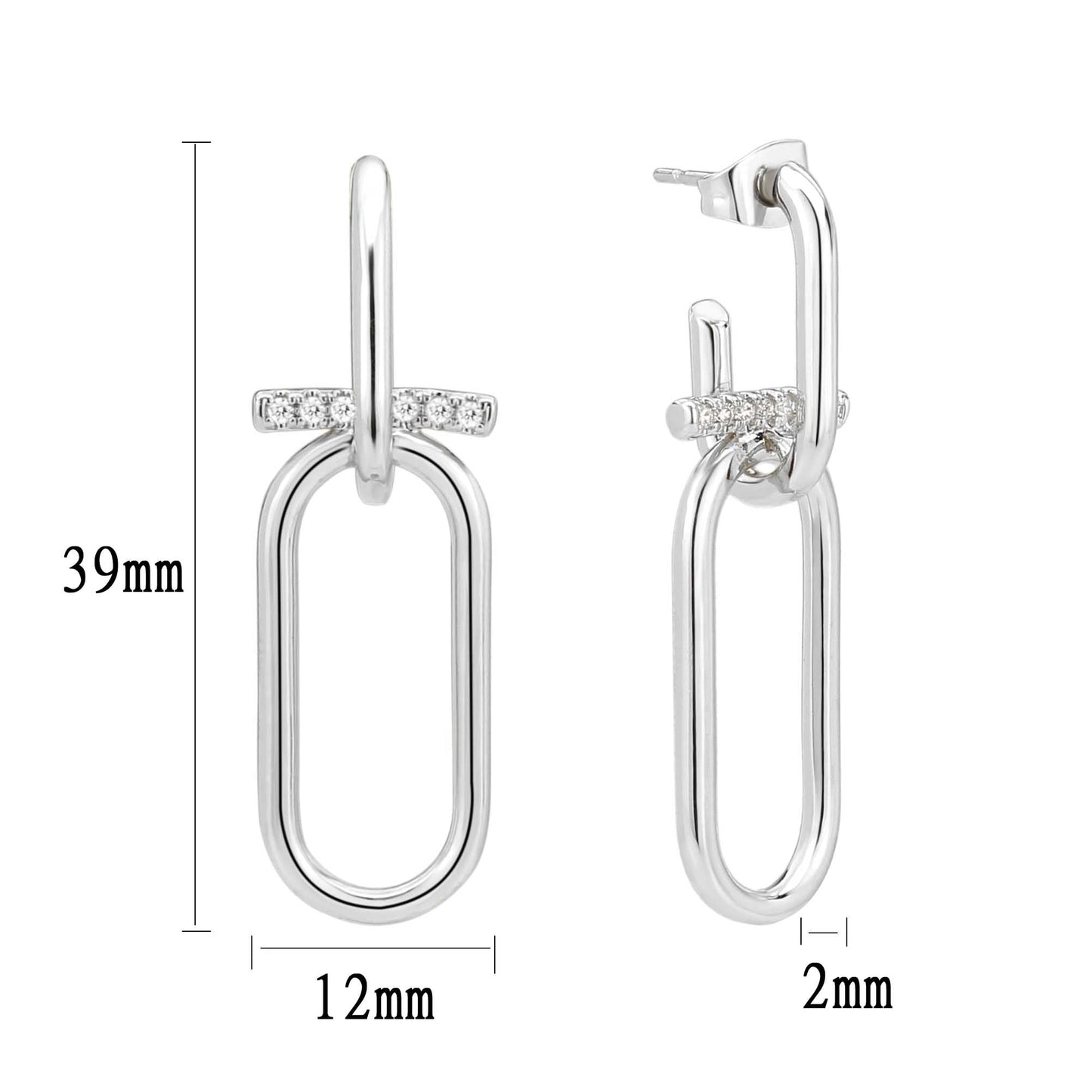 3W1763 - Imitation Rhodium Brass Earring with AAA Grade CZ in Clear-2