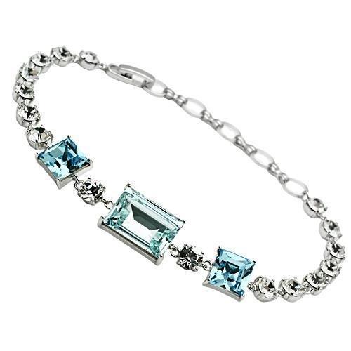 3W176 - Rhodium Brass Bracelet with Top Grade Crystal in Sea Blue-0