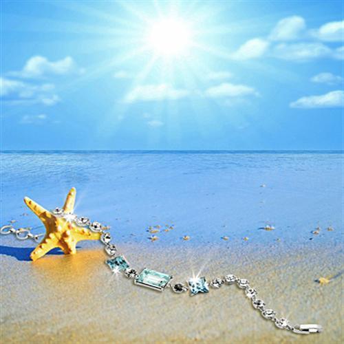 3W176 - Rhodium Brass Bracelet with Top Grade Crystal in Sea Blue-3