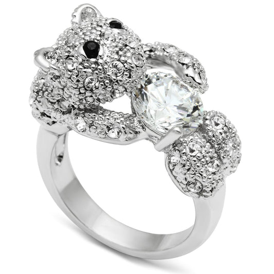 3W187 - Rhodium Brass Ring with AAA Grade CZ in Clear-0