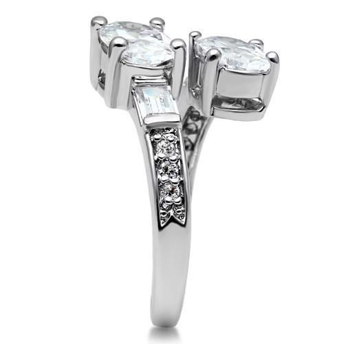 3W203 - Rhodium Brass Ring with AAA Grade CZ in Clear-3