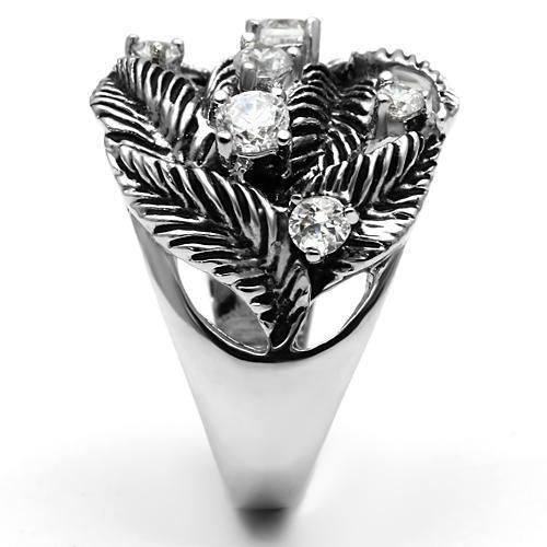 3W211 - Rhodium Brass Ring with AAA Grade CZ in Clear-3