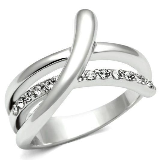 3W216 - Rhodium Brass Ring with Top Grade Crystal in Clear-0