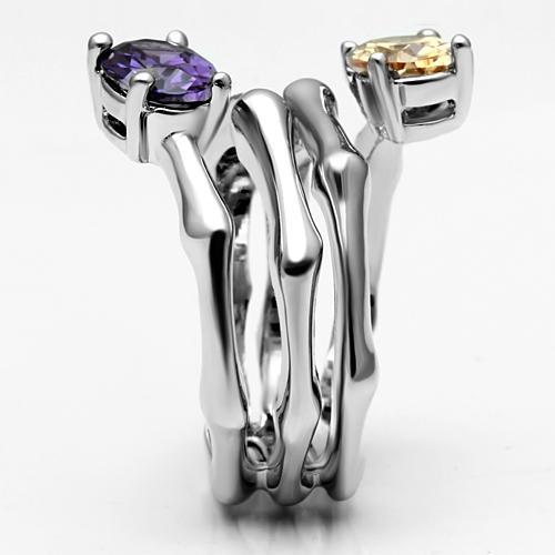 3W224 - Rhodium Brass Ring with AAA Grade CZ in Multi Color-3
