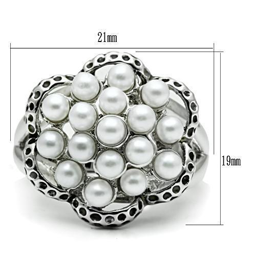 3W232 - Rhodium Brass Ring with Synthetic Pearl in White-1