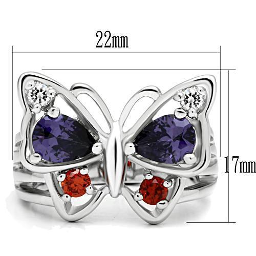 3W233 - Rhodium Brass Ring with AAA Grade CZ in Multi Color-1