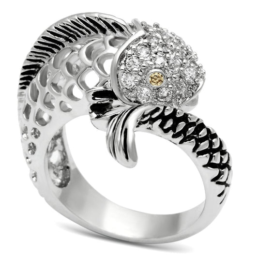 3W234 - Rhodium Brass Ring with AAA Grade CZ in Champagne-0