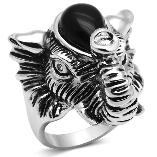 3W241 - Rhodium Brass Ring with Synthetic Onyx in Jet-0
