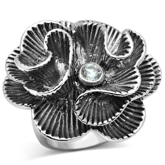 3W245 - Rhodium Brass Ring with AAA Grade CZ in Clear-0