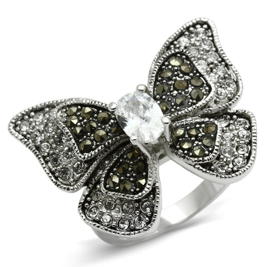 3W246 - Rhodium Brass Ring with AAA Grade CZ in Clear-0