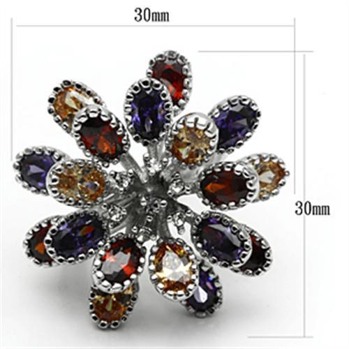 3W251 - Rhodium Brass Ring with AAA Grade CZ in Multi Color-1