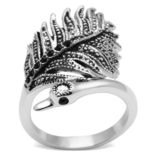 3W258 - Rhodium Brass Ring with Top Grade Crystal in Black Diamond-0