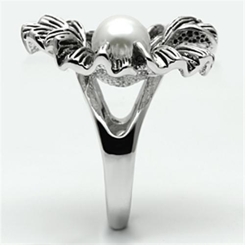 3W259 - Rhodium Brass Ring with Synthetic Pearl in White-3