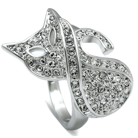 3W260 - Rhodium Brass Ring with Top Grade Crystal in Clear-0