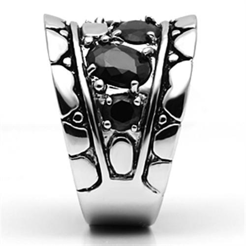 3W262 - Rhodium Brass Ring with AAA Grade CZ in Black Diamond-3