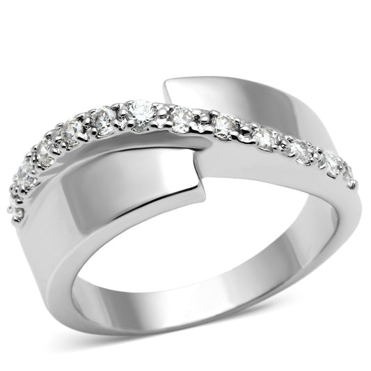 3W267 - Rhodium Brass Ring with AAA Grade CZ in Clear-0