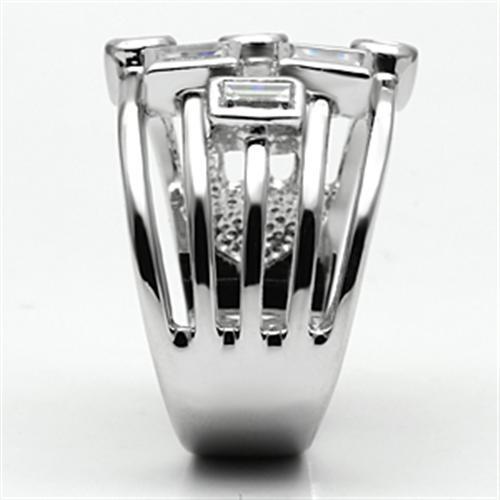 3W271 - Rhodium Brass Ring with AAA Grade CZ in Clear-3